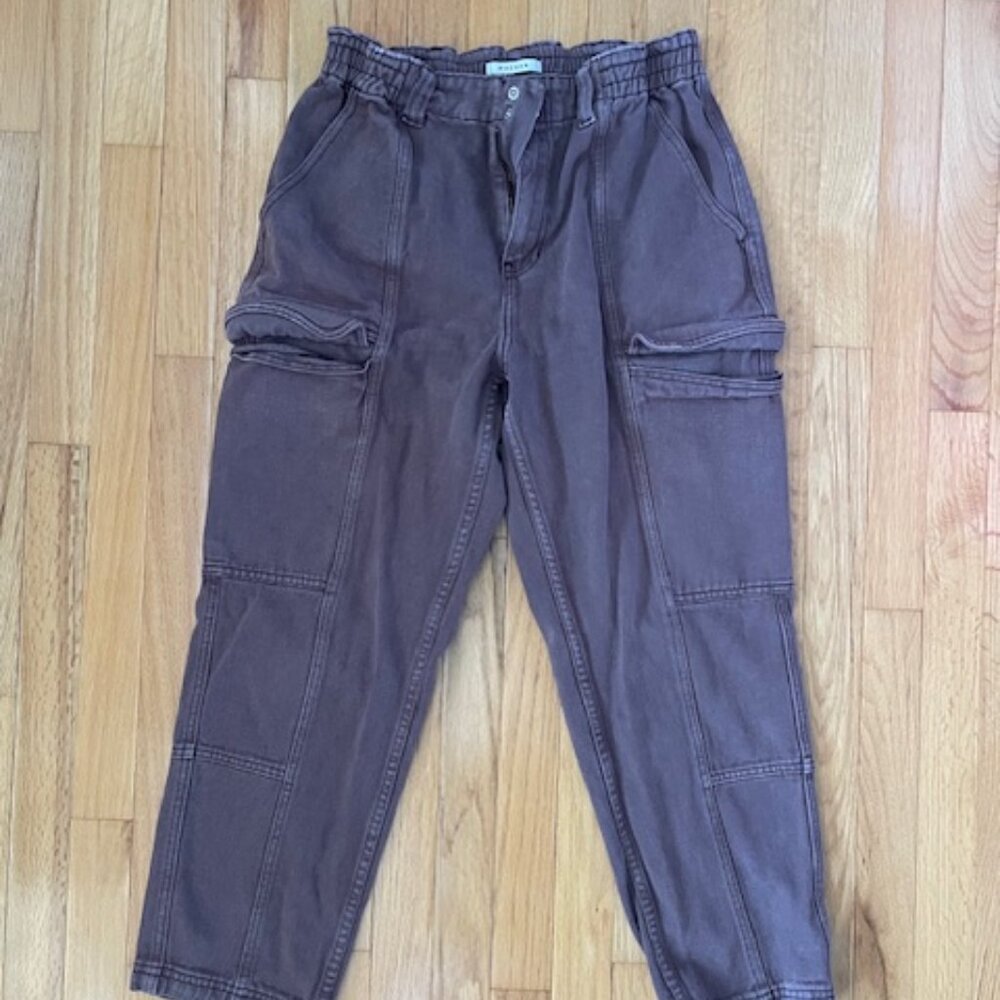 Pacsun Cargo Pants Women Size Large Brown Heavy Twill Elastic Waist